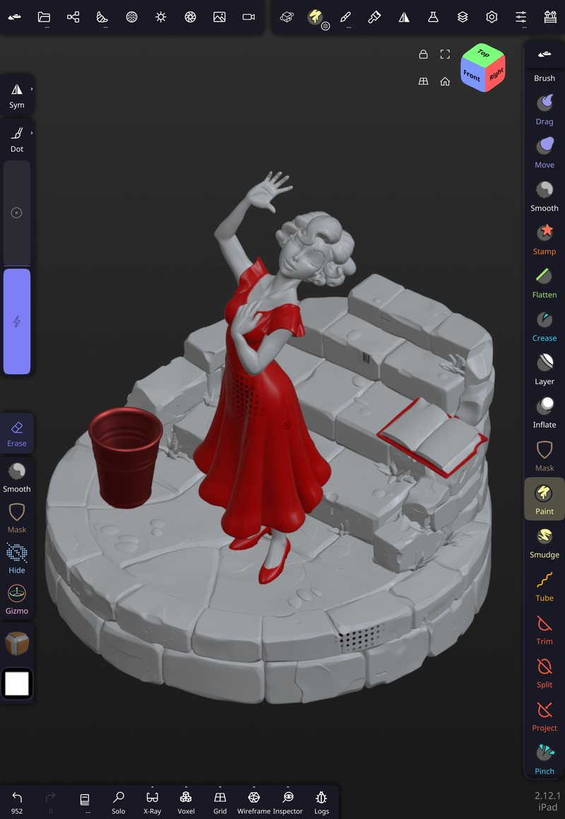 Gray sculpt in Nomad with the dress, shoes, bucket and Bible edge painted red