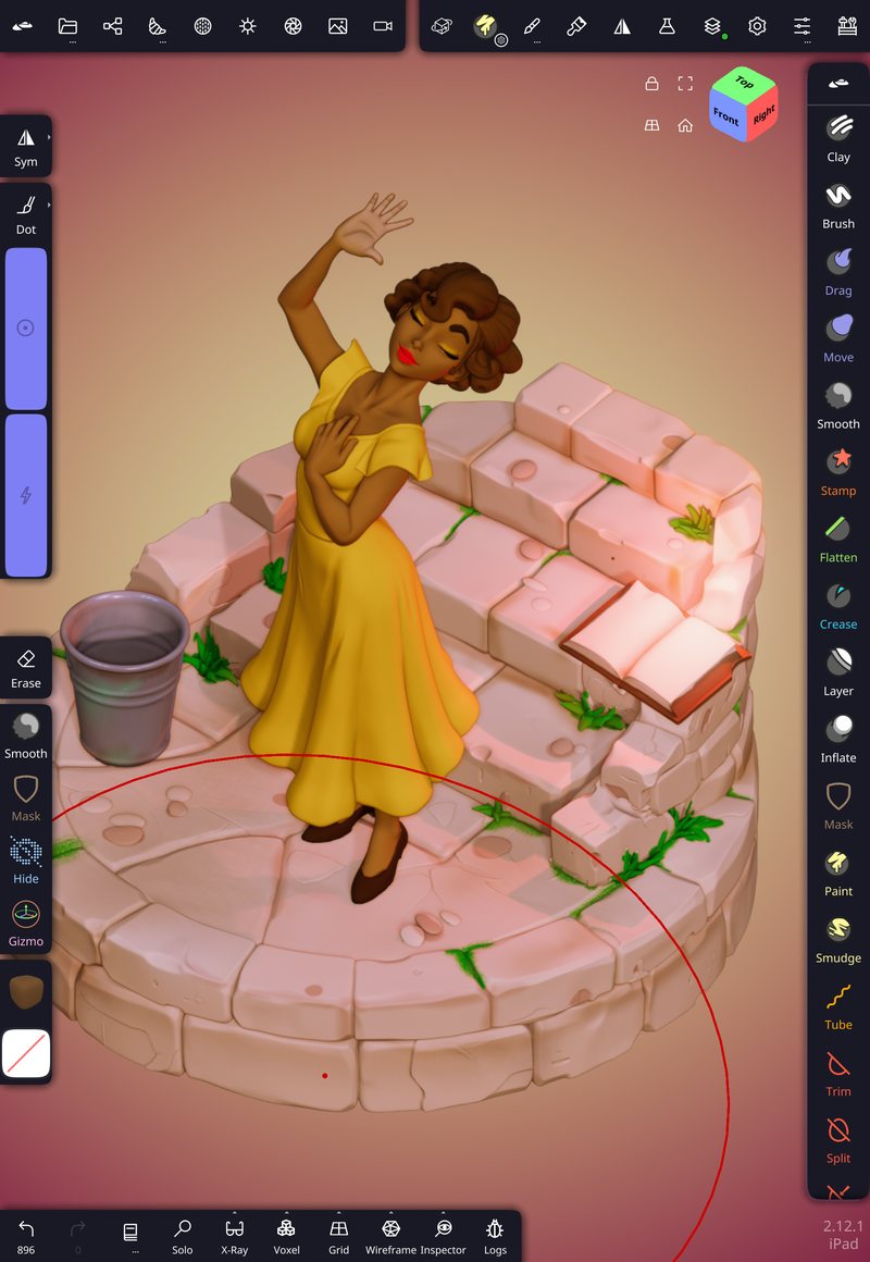 Fully painted sculpt in Nomad with a yellow dress, skin, hair and green moss