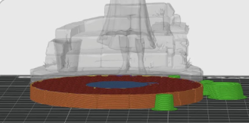 Slicer preview showing the roof beginning over the pocket